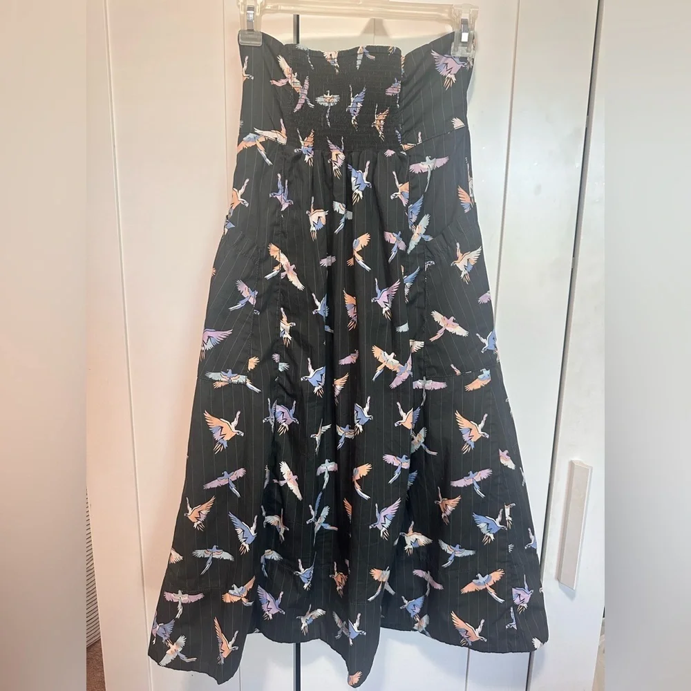 Free People Colorful Bird Print Strapless Mini Tube Dress Size 4 100% Cotton